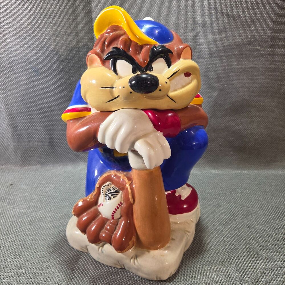 Vintage 2002 Looney Tunes Taz Cookie Jar Gibson Baseball Tasmanian Devil Ceramic